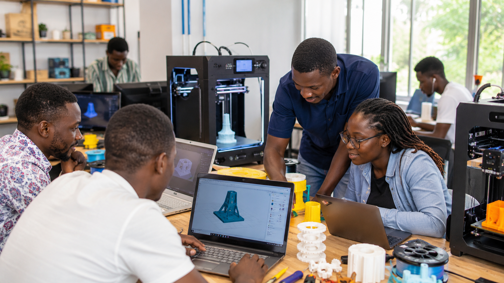 photographie montrant des apprenants lors d'un atelier de modélisation et impression3D au HFablab